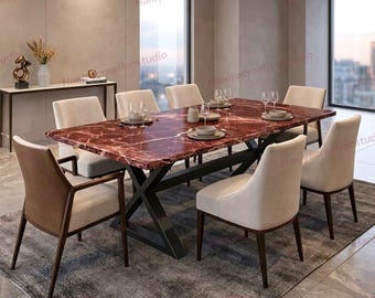 Rosso Levanto Marble Dining Table, Deep Red Stone, Modern Designer Furniture