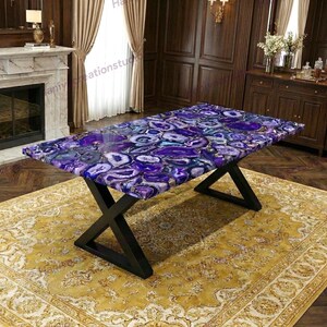 Mesa rectangular de ágata verde personalizada, mesa de comedor y de centro de ágata, decoración de lujo imagen 7