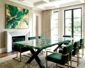 Mesa de comedor de ágata verde hecha a mano / Mesa de centro de lujo hecha a medida