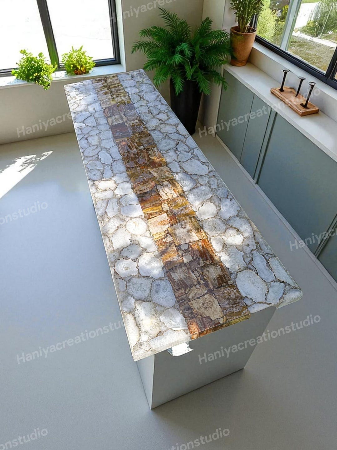 Luxury Petrified Wood & White Agate Kitchen Island Top - Etsy