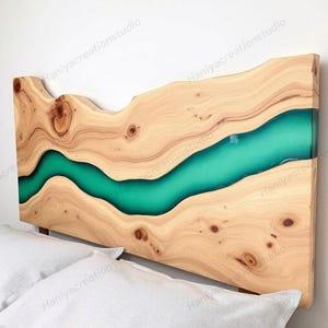 Luxury Metallic Green Epoxy Live Edge Bed Headboard,Handmade Artistic Bedroom Décor, Stylish Bedroom Statement, Live Edge Wood Bed Headboard