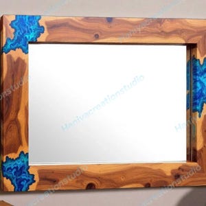 Blue Epoxy Resin & Wood Wall Mirror: Coastal TideFrame Decor