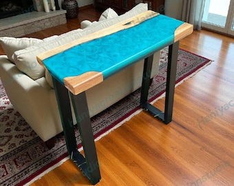 Custom Natural Wood Epoxy Console Table | Narrow Sofa Back & Entryway Table