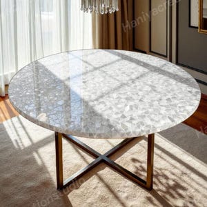Handcrafted White Quartz Coffee Table: Luxury Stone Living Room Decor