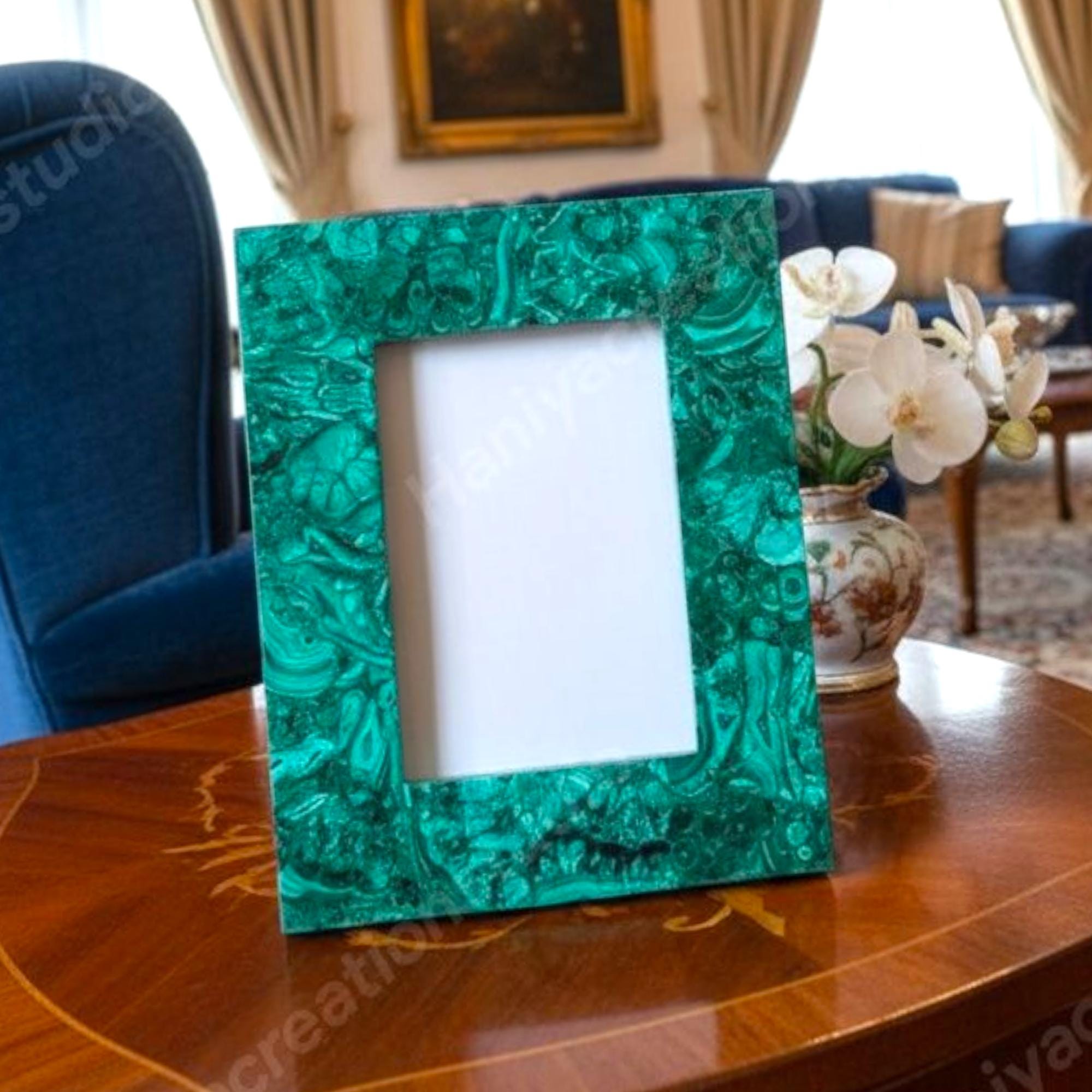 Natural Malachite Picture Frame – Polished Gemstone Photo Frame
