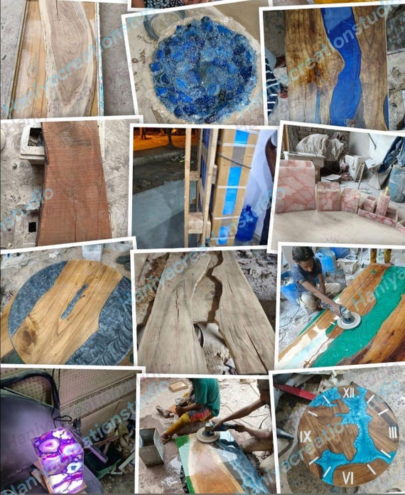 オーシャンアート　カフェテーブル Handcrafted Ocean Blue Epoxy Coffee Table | Coastal Wave Design