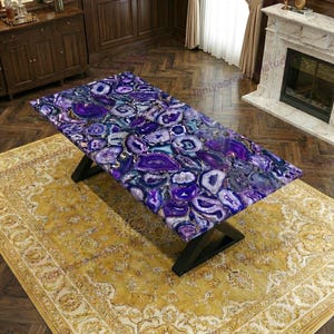 Mesa rectangular de ágata verde personalizada, mesa de comedor y de centro de ágata, decoración de lujo imagen 6