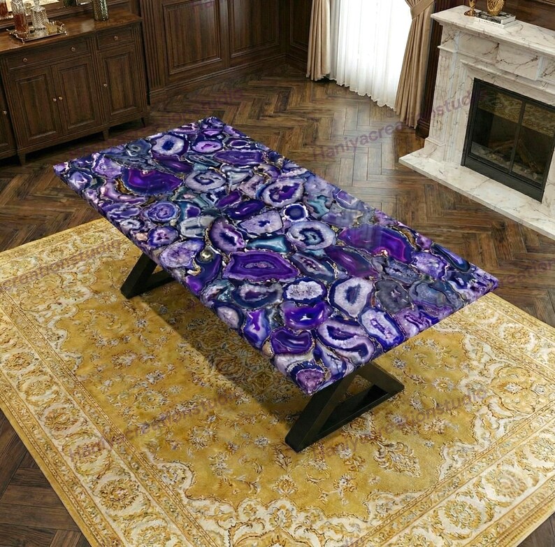 Mesa rectangular de ágata verde personalizada, mesa de comedor y de centro de ágata, decoración de lujo imagen 6