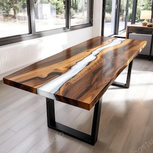 White Epoxy Resin Table, Handmade Modern Dining & Conference Table, Custom River Style Coffee Table, Luxury Artisan Furniture, Custom Made