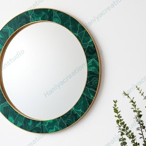 Handmade Malachite Wall Mirror: Round Gemstone Frame, Luxury Home Decor
