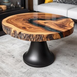 Handmade Epoxy Resin Coffee Table: Natural Wood & Black Resin