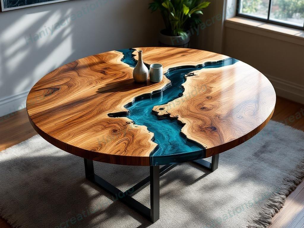 Emerald Green Epoxy Resin River Table | Handcrafted Natural Wood