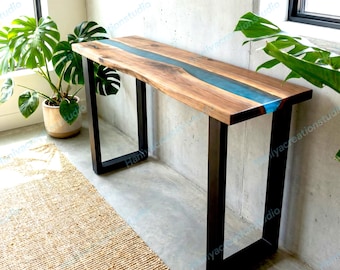 Mesa consola de madera maciza con borde vivo / Mesa estrecha para entrada y pasillo