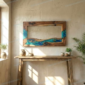 Handgemaakte massief houten rechthoekige wandspiegel: woonkamerdecoratie hal