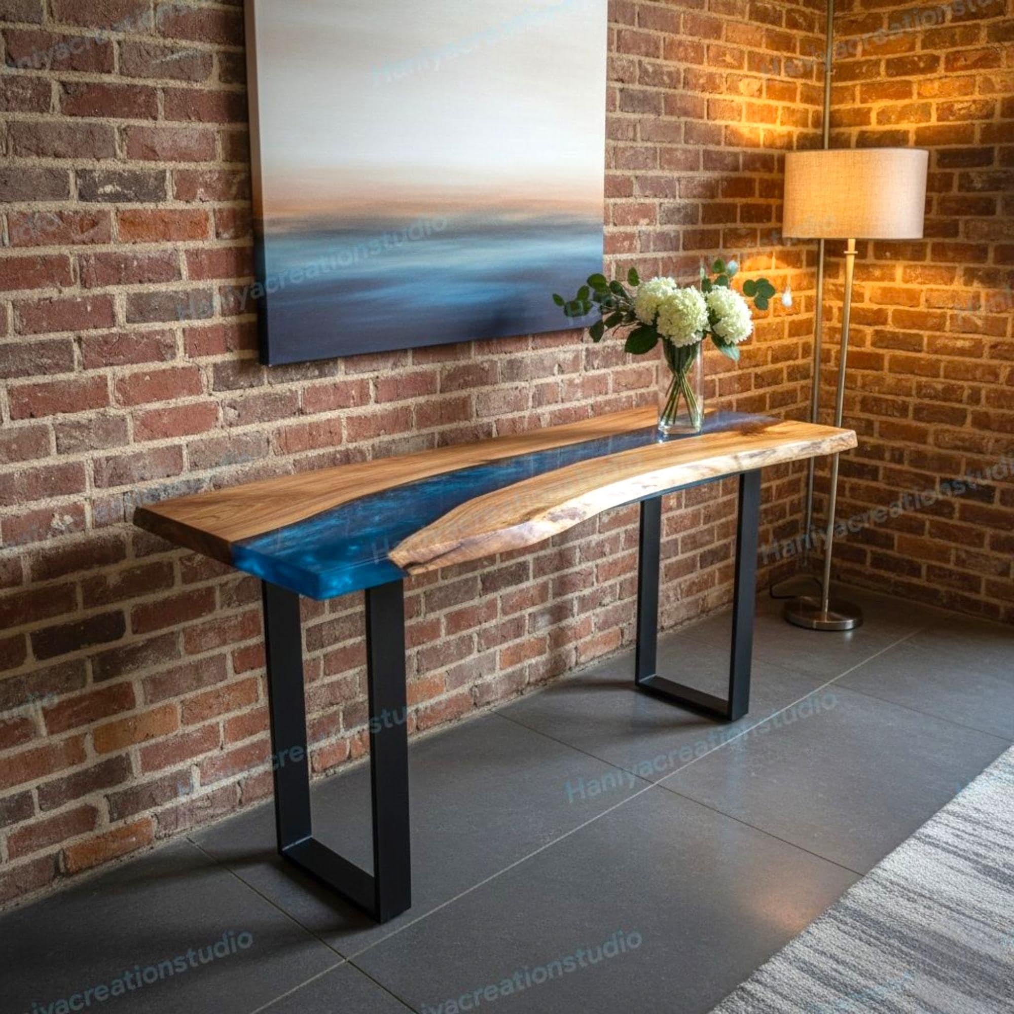 Made to Order Blue Metallic Epoxy Resin Console Table – Elegant Narrow ...