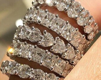 Full Eternity Lab Grown Diamond Ring, Multi Shape Gold Band