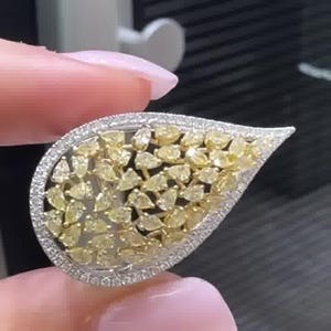 Fancy Yellow Pear Diamond Cluster Ring – 10K Gold Two Tone Halo Design |  Diamond Cocktail Ring | Luxury Statement Jewelry by Maniya Jewels