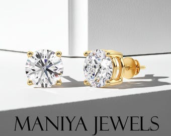 Ręcznie robione kolczyki typu solitaire: diamenty hodowane laboratoryjnie, złoto lub srebro
