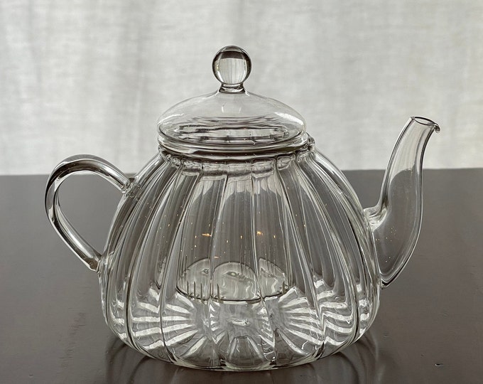 Vintage Glass Teapot With Removable Glass Strainer Infuser 3 Piece Set