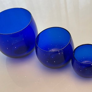 Cobalt Blue Glasses nesting for  wine cocktails bar glass votives Vintage MCM set of 3
