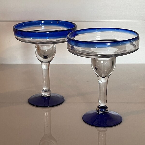 Cobalt blue rim margarita glasses set of 2