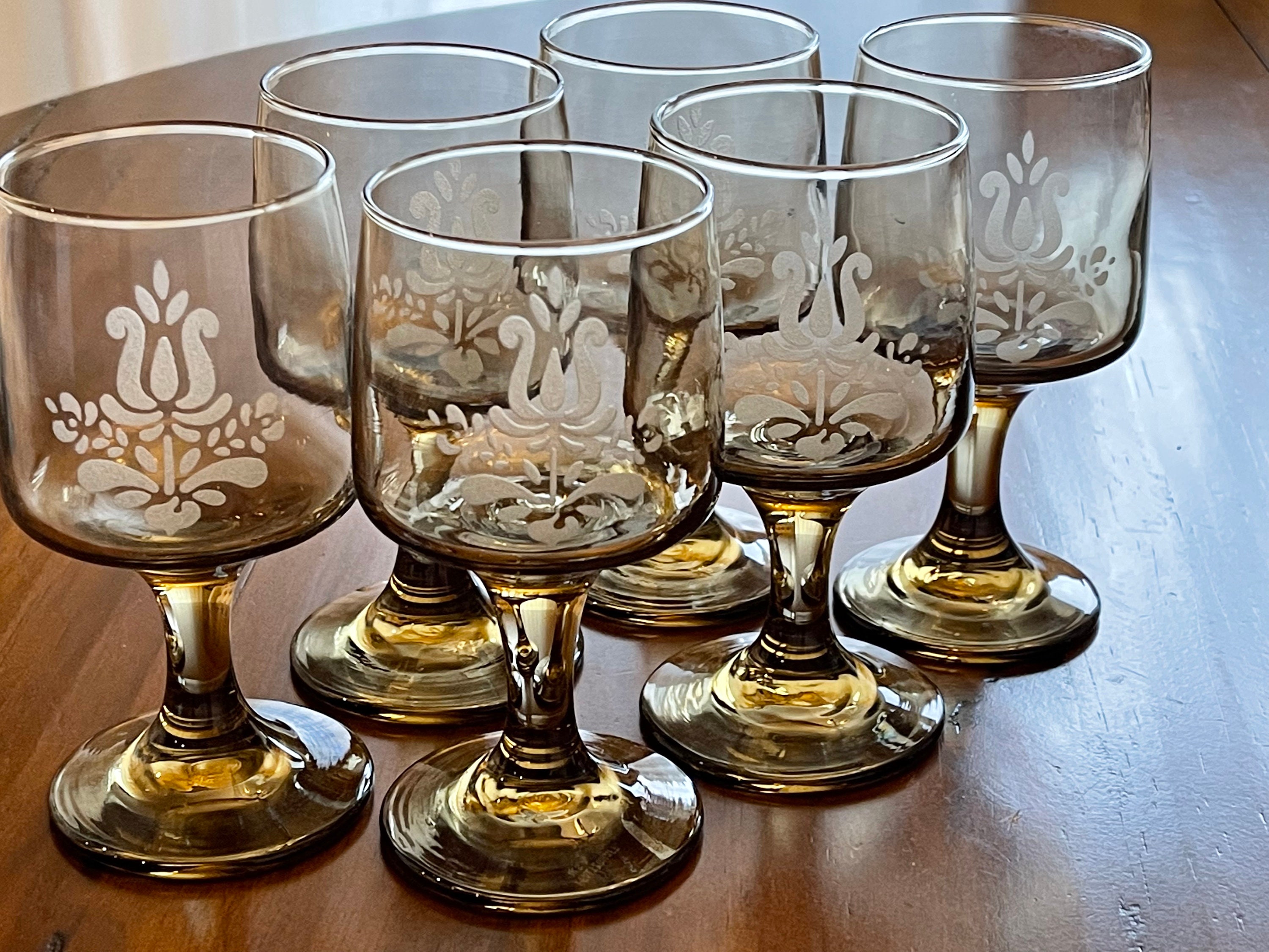 Set 6 Libbey Tawny Etched White Wine Glasses MCM Barware Mid Etsy