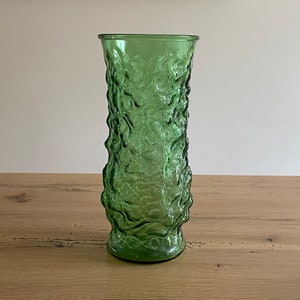 EO Brody - Vase à fleurs vert en verre froissé | vintage MCM rétro milieu du siècle