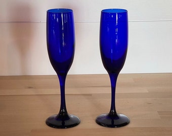 Kobaltblaue Champagnergläser Set mit 2 9 "großen schönen blauen Gläsern