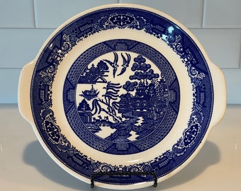 Blue Willow Platter by Royal China Handled Cake Plate  Discontinued 1948