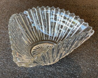 Vintage Triangle Ribbed Glass Bowl Modern MCM large Glass