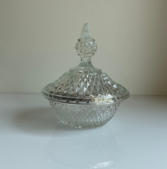 Vintage Cut Crystal Candy Dish With Lid Silver Plated Rim Etsy
