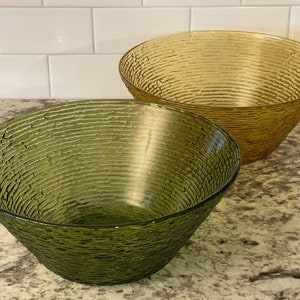 Vintage Anchor Hocking Soreno Honey Gold or Avocado Green Salad Bowl Fruit Bowl Large Wrinkle Glass  11.5&quot; x 5&quot;