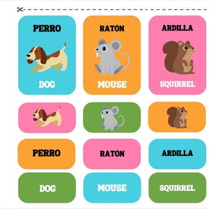 Tarjetas Bilingües de Animales – 52 Flashcards en Español e Inglés para Niños – Imprimible PDF Educativo