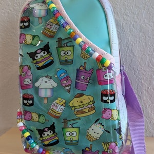 Bolso bandolera de comida rápida Kitty and Friends: hecho a mano, mochila pequeña, gatito rosa, bolso de fresa, monedero, monedero pequeño, bolso bandolera