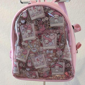 Mini mochila con sello de conejito Melody: hecha a mano, mochila pequeña, conejito rosa, mini mochila, bolso, bolso pequeño, mochila monedero, transparente, estadio
