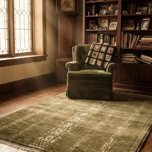 Tiefgrüner Vintage-inspirierter Teppich – Handgeknüpfter Wollteppich für Schlafzimmer, Wohnzimmer & Inneneinrichtung