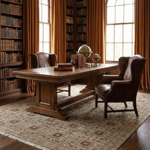 Hand-Knotted Wool Rug: Taupe Brown Geometric Area Carpet image 7