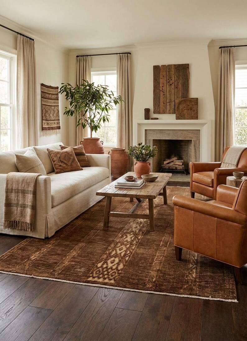 Hand Knotted Dark Brown Textured Rug : Minimalist Home Decor - Etsy