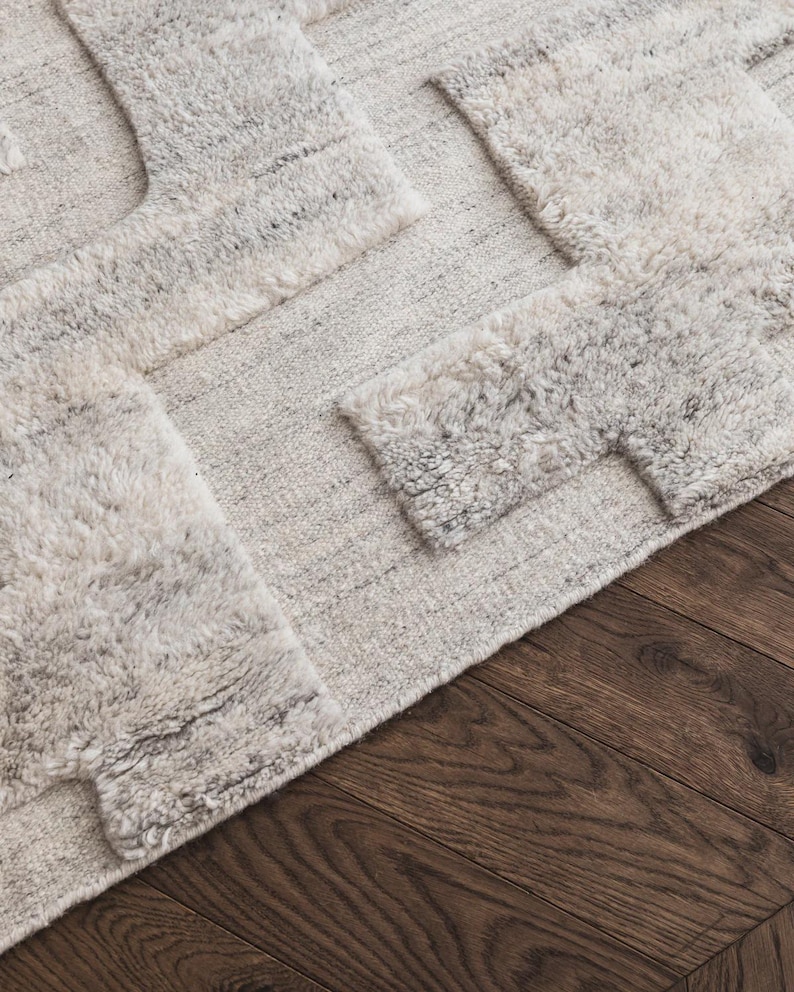 Cream Rug Key Design Hand-knotted Wool Area Rug: Cream Geometric Block Design - Etsy