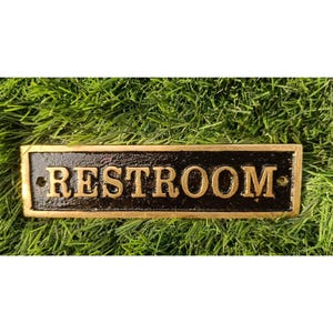 Solid Brass Personalized Door Signs - restroom, Vintage Antique Victorian Cast Brass Metal Embossed Bathroom Signs - Home Decor Sign