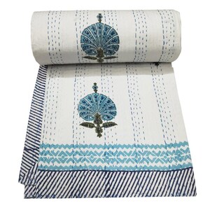 Indian Kantha Quilt Queen Size Cotton Kantha Bedspread Blanket Kantha Throw
