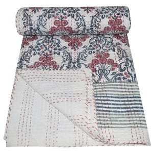 Vintage Kantha Quilt in Block print Indian Kantha Quilt Hippie Bohemian Blanket Throw Bedspread Decorative Twin/Queen/King Size Quilt