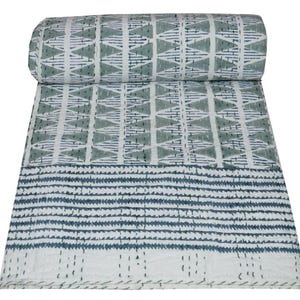 Kantha quilt Handblock Floral Print Handmade Stitched Hippie Bohemian Blanket Throw Bedspread Decorative Vintage Quilt Kantha Bed Cover King