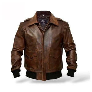 Herren G-1 Bomberjacke aus braunem Leder – abgenutzter Fliegermantel mit Pelzkragen – Vintage US Navy Militärpilotjacke