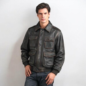 Herren G-1 Distressed Brown Leder Bomberjacke – Distressed Aviator Fliegerjacke – Vintage US Navy Militärpilotjacke