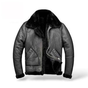 Men’s vintage black Shearling Aviator Jacket – Military Style Black Leather Aviator Coat –  Fur Lined Winter Outerwear