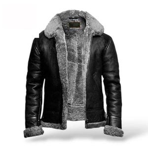 Men’s B-3 Black Bomber Jacket – Faux Shearling Lined Leather Aviator Coat – Vintage Pilot Flight Jacket – Classic Winter Gift for Him