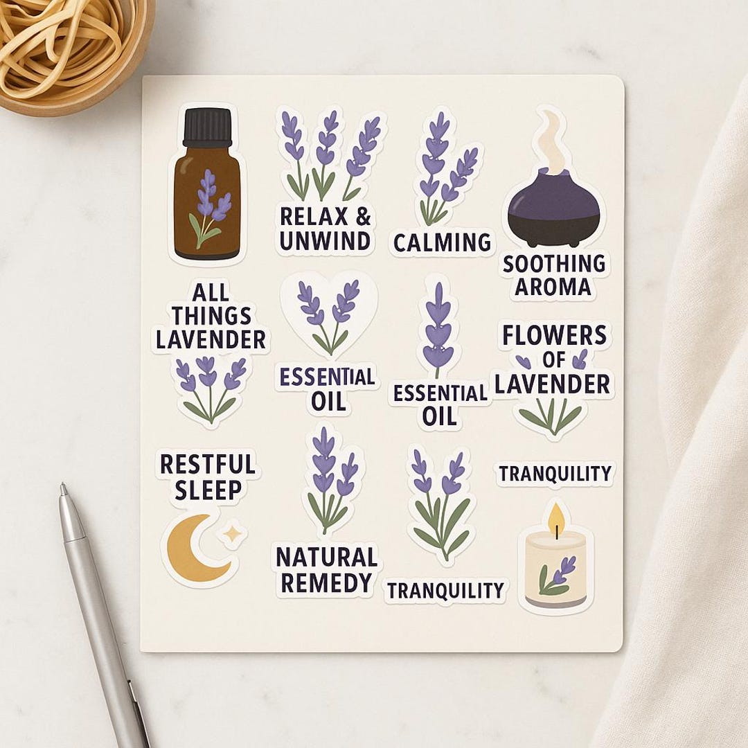 Essential Decals Lavender Essential Oil Stickers: Calming Aromatherapy Decals (digital ...