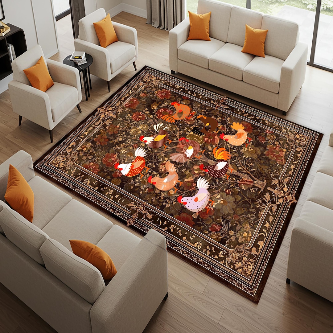 Chiken Rugs Gothic Chicken Area Rug: Medieval Damask Floor Art, Non-slip - Etsy