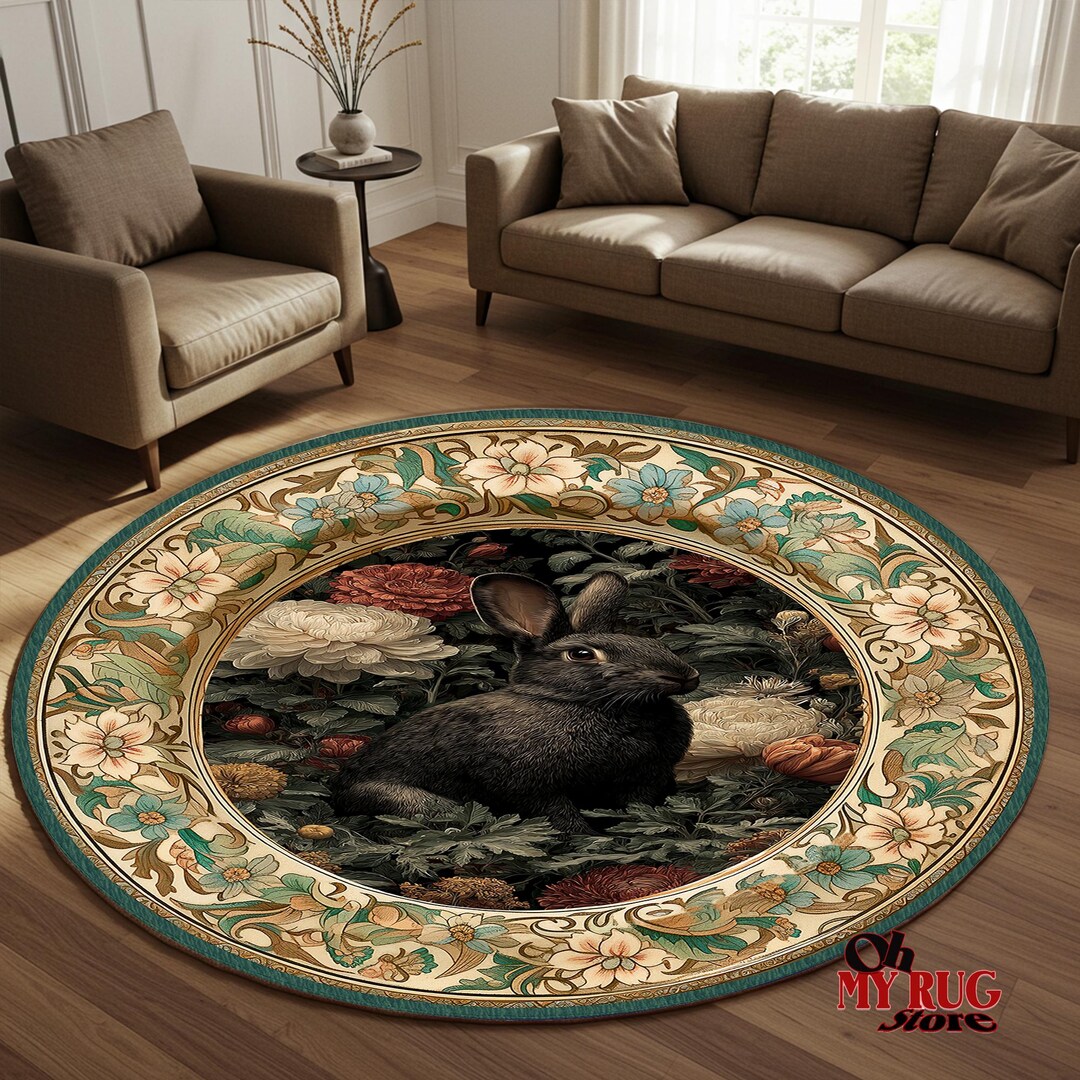 Rabbit Rug: Round Gothic Mid-century 3D Art - Etsy